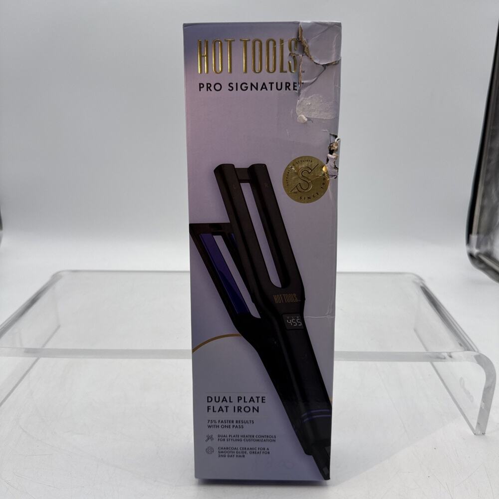 Hot Tools Pro Signature Flat Iron Dual Plate Charcoal Ceramic HTST2589 NIB